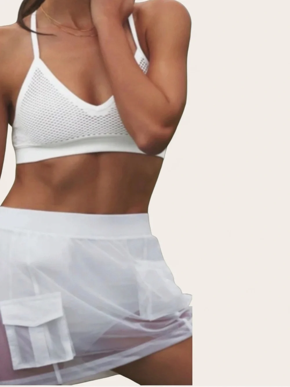 Alo Yoga Sheer White Cargo Skirt Size XS